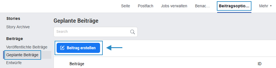 Beitragsoption Beitrag erstellen