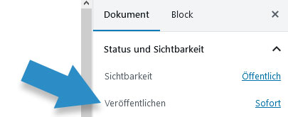WordPress Backend Beitrag sofort veröffentlichen