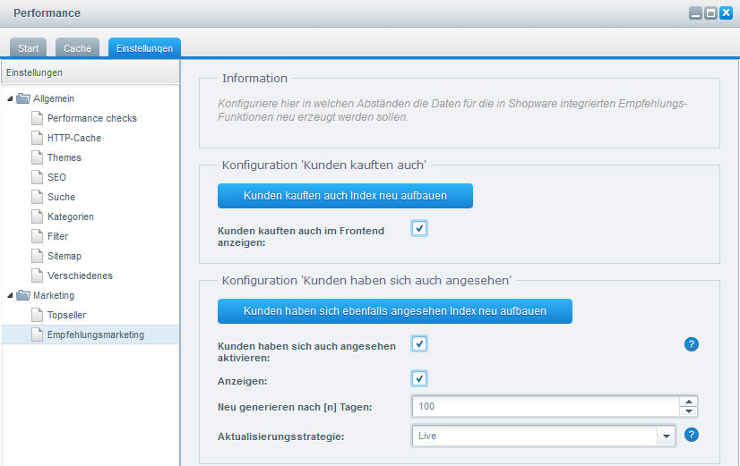Shopware 5 Empfehlungsmrketing Backend Einstellungen
