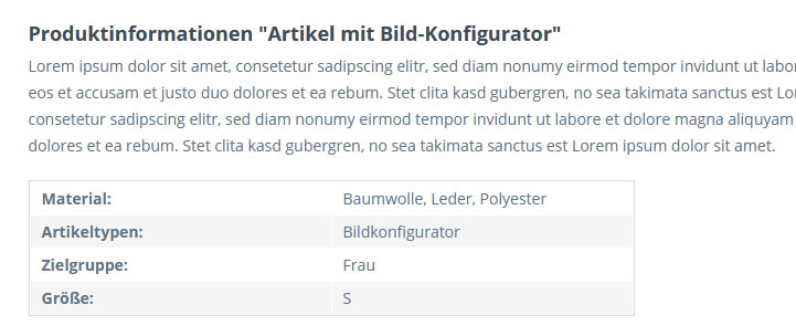 Shopware Shop Artikel Eigenscahften Frontend