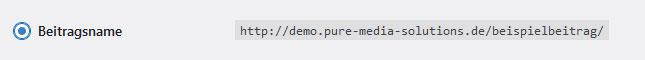 WordPress Backend: Einstellungen - Permalink: Beitragsname