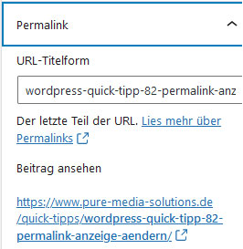 Permalink-Menüpunkt im WordPress Backend